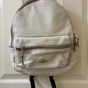 Coach Charlie Backpack in cream white refined pebble leather medium size